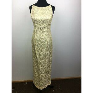 Vintage Jessica McClintock Women's Soft Gold MOTB Sleeveless Lace Dress -Size 8